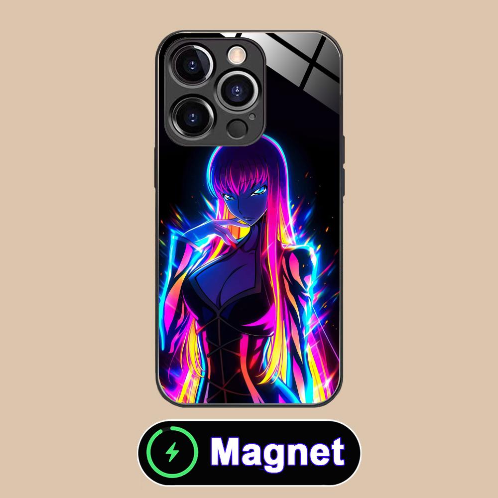

Аниме Неон C.C Чехол для телефона для iPhone 17 16 15 14 13 12 11 Air Pro Max Plus Mini Стеклянная MagSafe Крышка iPhone 11 Pro Max