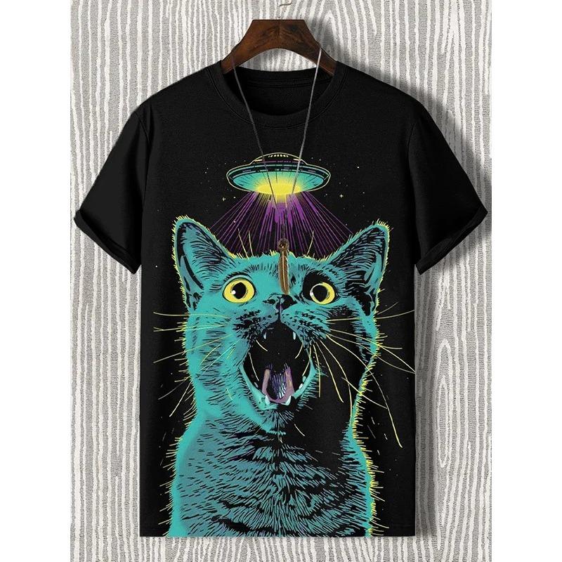 Men's Funny Animal Cat Printed T Shirt Short Sleeved Tee Tops 3D Print O-Neck Shirts Party Summer Casual Men's Clothing Apparel