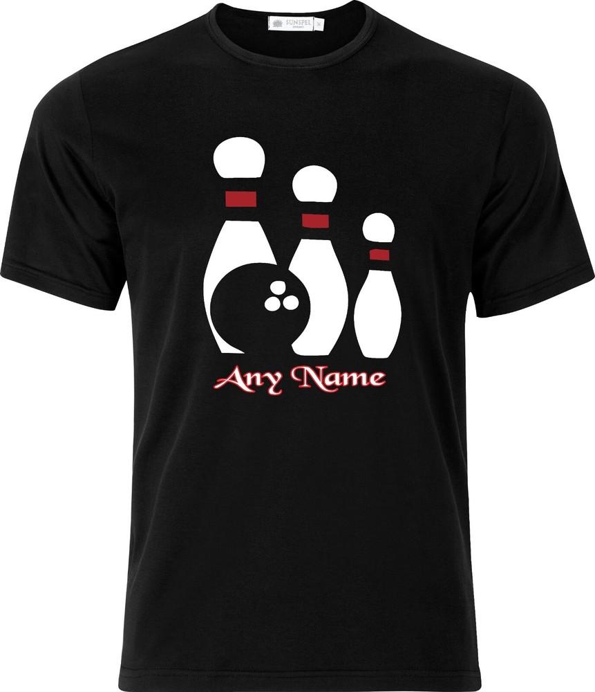 

Personalised Ten Pin Bowling Fun Full Colour D.T.F Black Cotton T shirt S