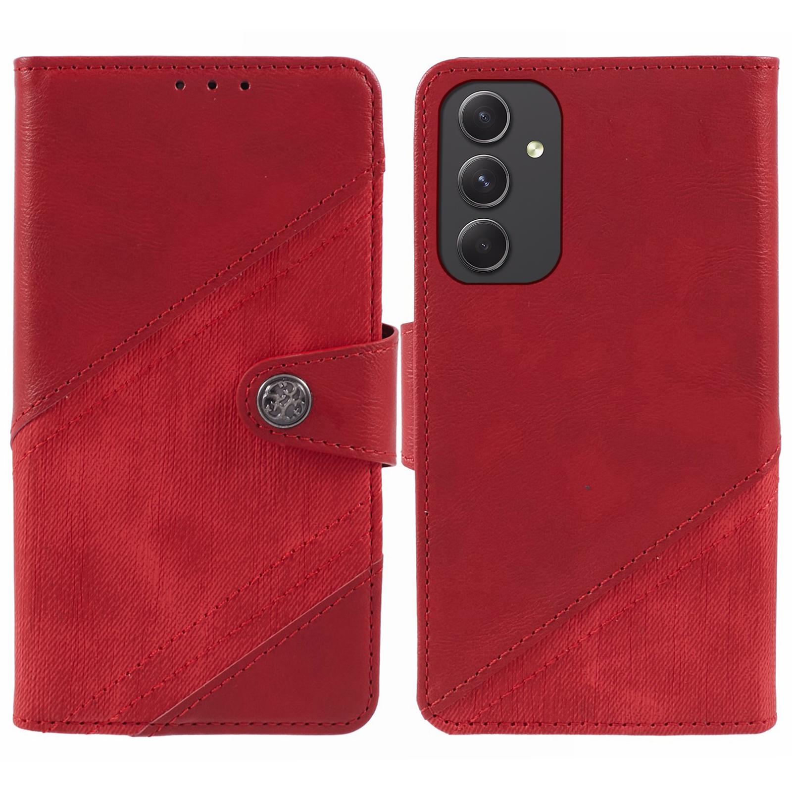 

For Samsung Galaxy A55 5G Case Splicing PU Leather Magnetic Closure Phone Cover Wallet Red