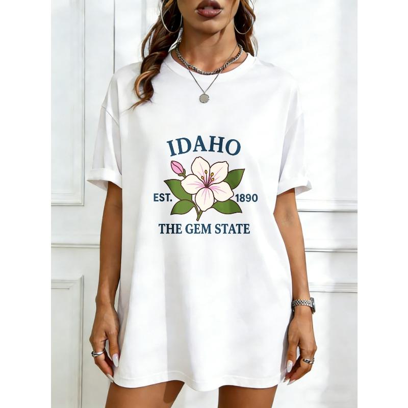 

Oversized T Shirt Dress Black Idaho State Flower And Text Print Casual Streetwear For Women XXXXL білий