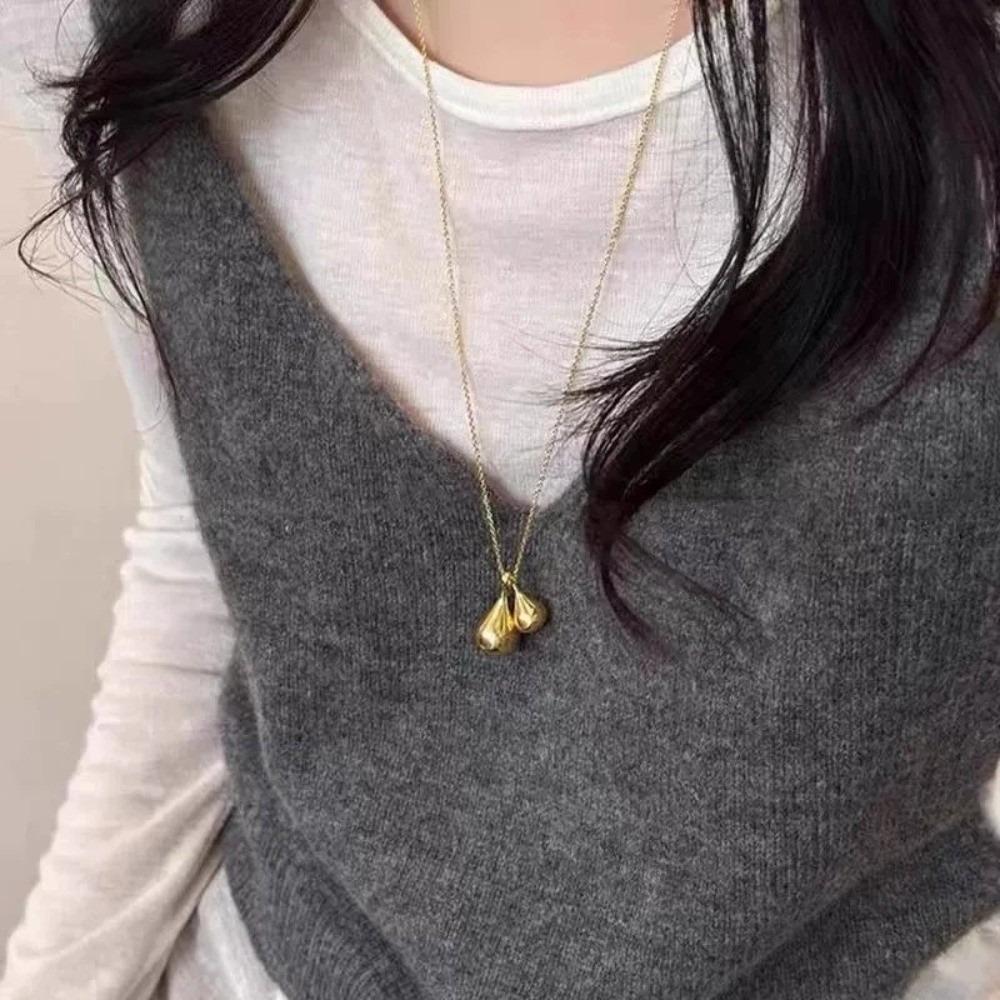 Elegent Double Water Droplet Necklace Long Chain Pendants Necklace for Women Sweater Chain