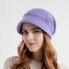 Winter Women's Warm Knitted Hat with Plush Moon Hat Wide Brim Show Face Small Ear Protection Hat
