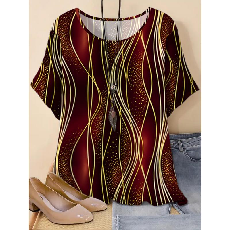 

New plus size women s round neck loose short sleeve T-shirt S