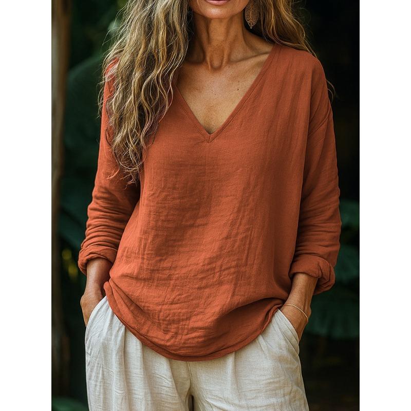 DICFY Women's Fashion Casual Autumn Winter V-Neck Long Sleeve Blouses & Shirts
