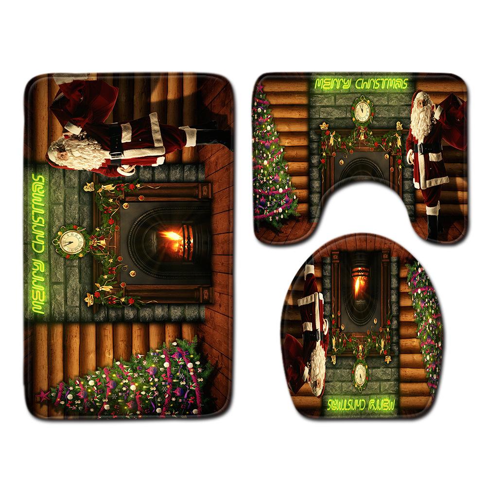 Christmas Toilet Three-Piece Floor Mat Bathroom Three-Piece Carpet Doormat