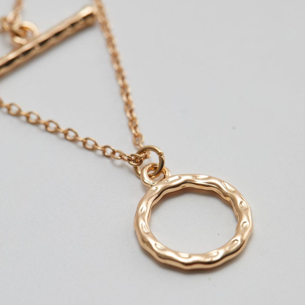 Double Layer Geometric Metal Necklace with OT Buckle - High-End Fashion Accessory