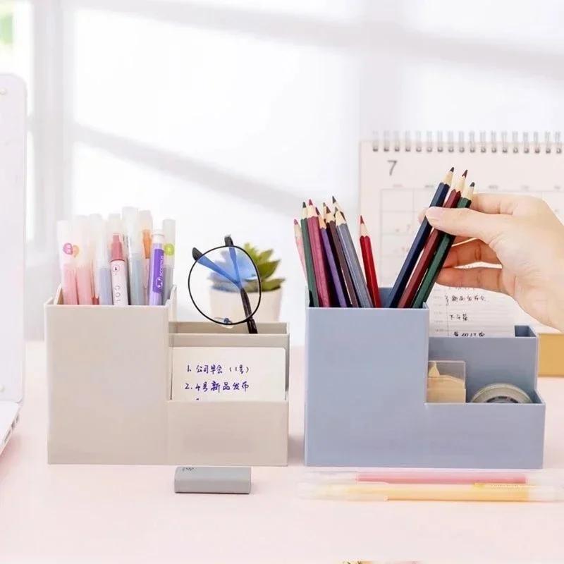 Multi-function Desktop Pen Holder School Supplies Storage Case Colorful Plastic Box Office Desk Accessories Pencil Organizer