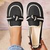 Women's Wide Width Bow Detail Flyknit Flats - Round Toe Slip-On Casual Shoes for Fall, Comfort Breathable Loafers