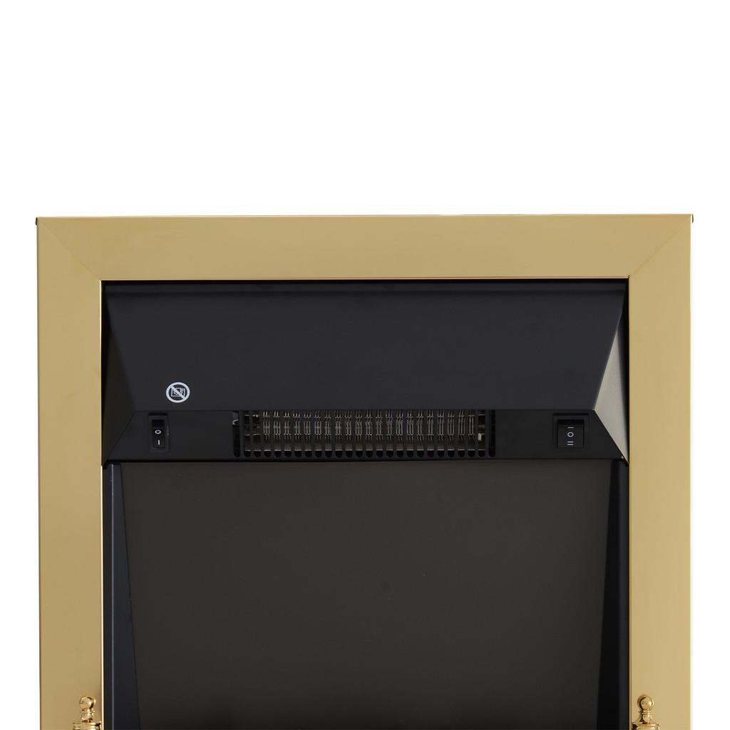 Camino Elettrico con Riscaldamento, Camino Elettrico con Effetto Fiamma a LED, Camino Decorativo 1000/2000W, Stufa da Incasso Elettrica, Oro