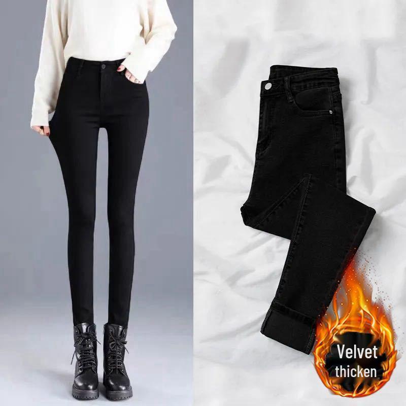 Women's Slim High Waist Elastic Skinny Jeans with Velvet for Fall/Winter 2024