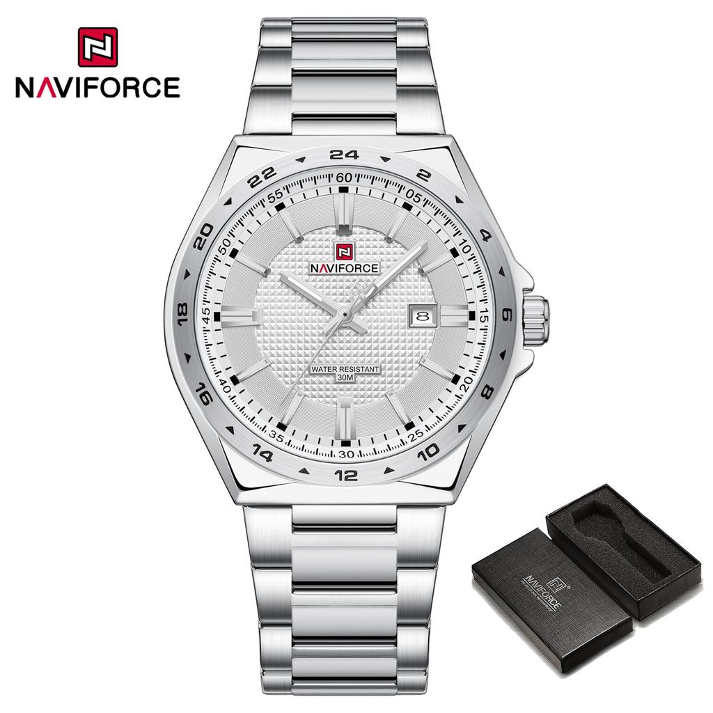 Naviforce Original Quartz Watch for Men Calendar Stainless Steel Strap Luminous Pointer Round Case Waterproof Men Watch NF9266