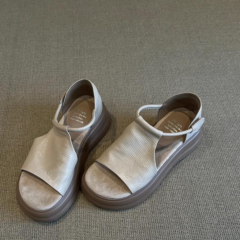 

French platform open-toed sandals women s 2025 new retro versatile Velcro with skirt commuter Roman sandals 35 абрикосовый