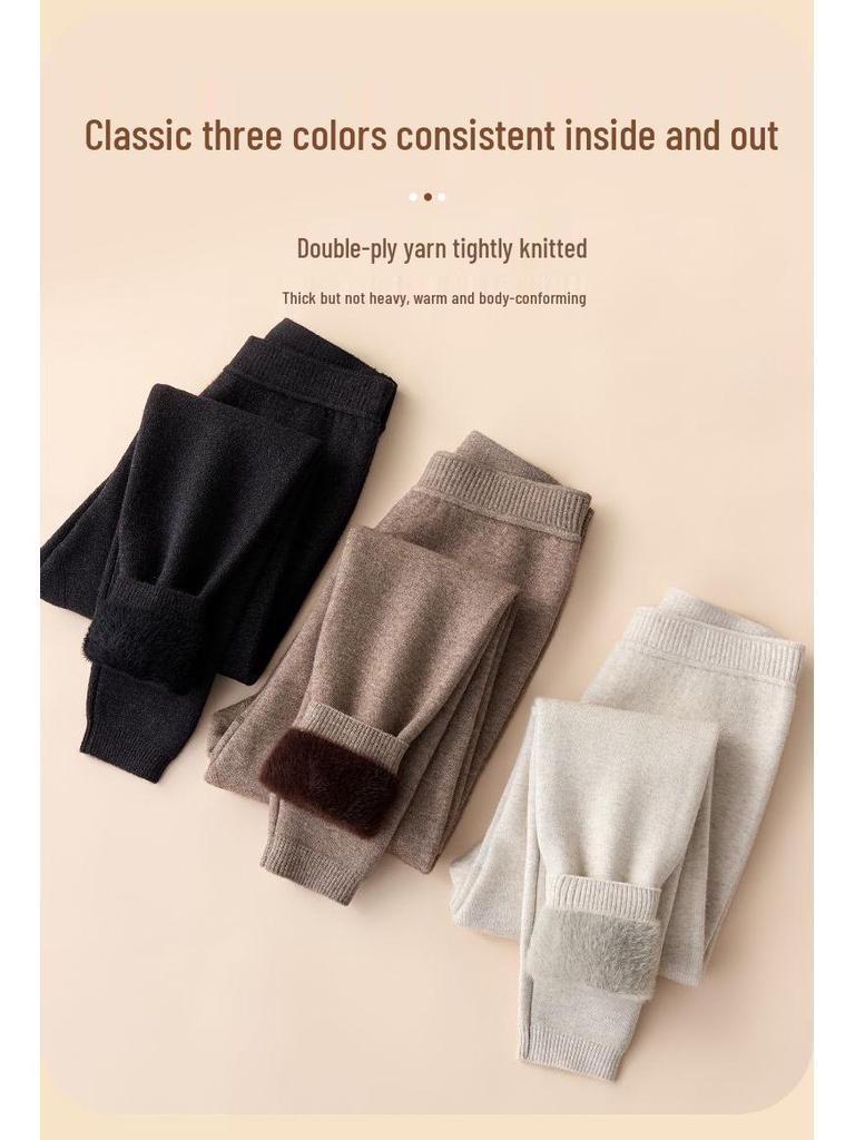 Unisex Thick Fleece-Lined Wool Pants: Warm, Slimming Base Layer with Cashmere for Winter