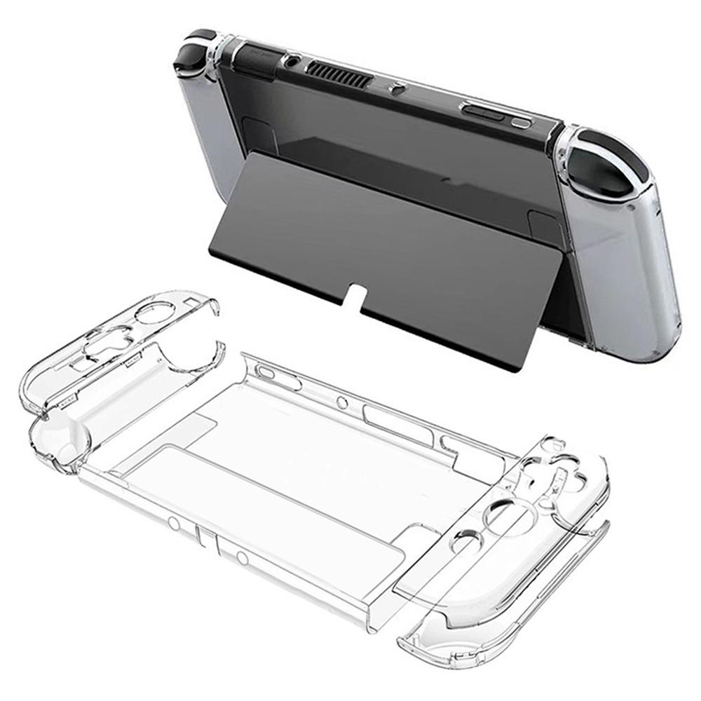 For Nintendo Switch OLED Transparent Crystal Case Hard PC Split Protective Cover with Kickstand
