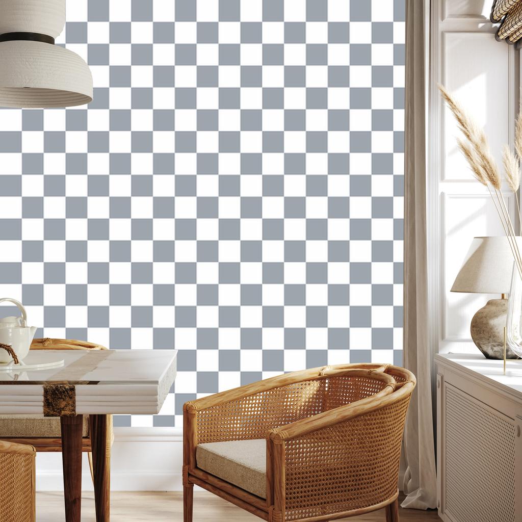 Checkerboard Wallpaper Gray and White for Living Room and Bedroom 50x1000