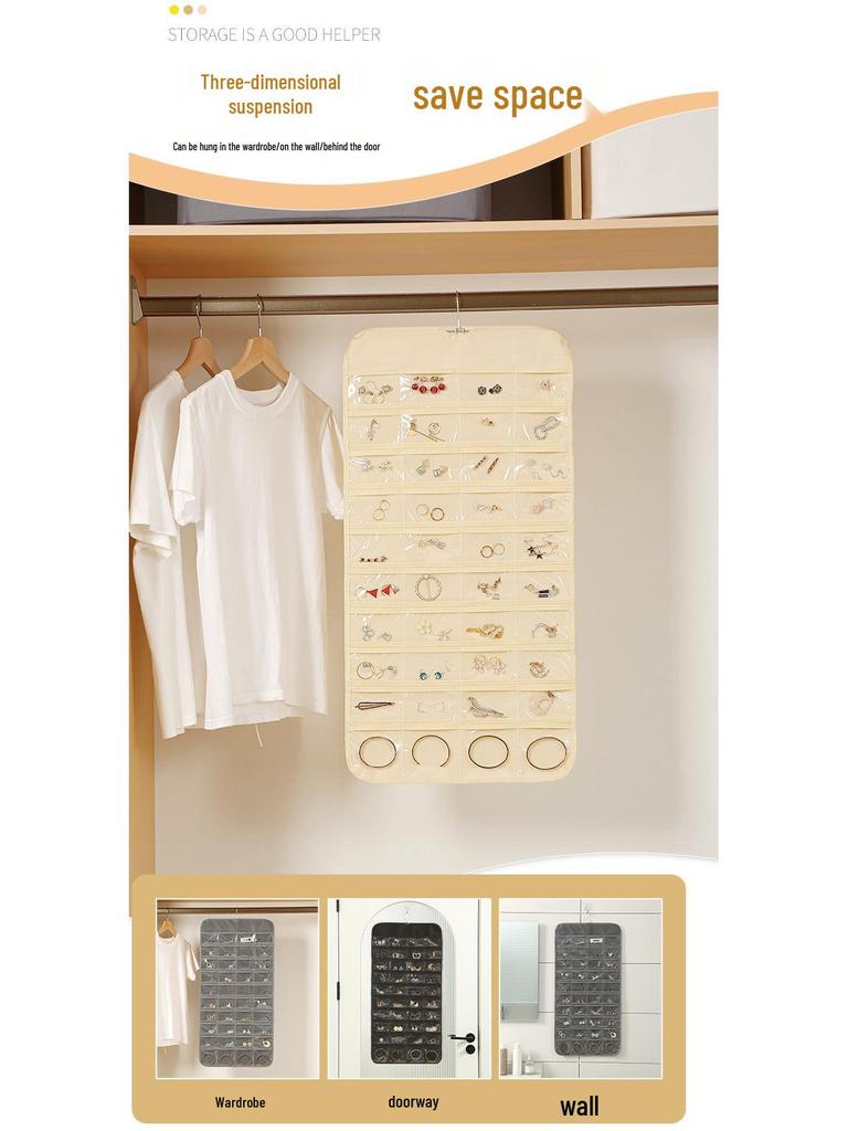 Double-Sided Multi-Grid Jewelry Hanging Storage Bag for Earrings and Accessories