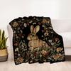 "Rabbit in Flowers: Elegant Wall Art Print"Blanket Flannel Throw Blanket for Sofa, Bed, Travel, Camping, Office, Couch, Chair, And Bed Gift