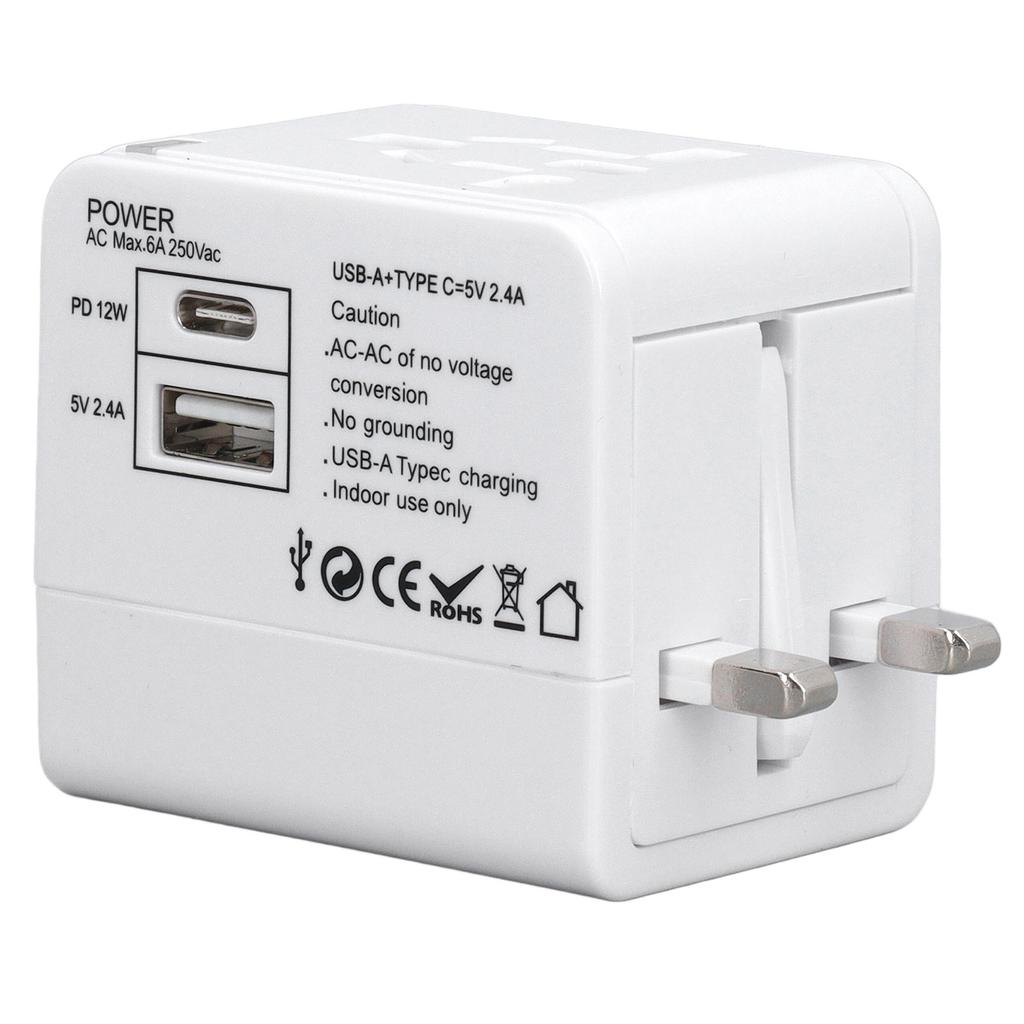 Universal Travel Power Adapter with USB A USB C Ports Safety Power Converter for Cell Phone Laptop