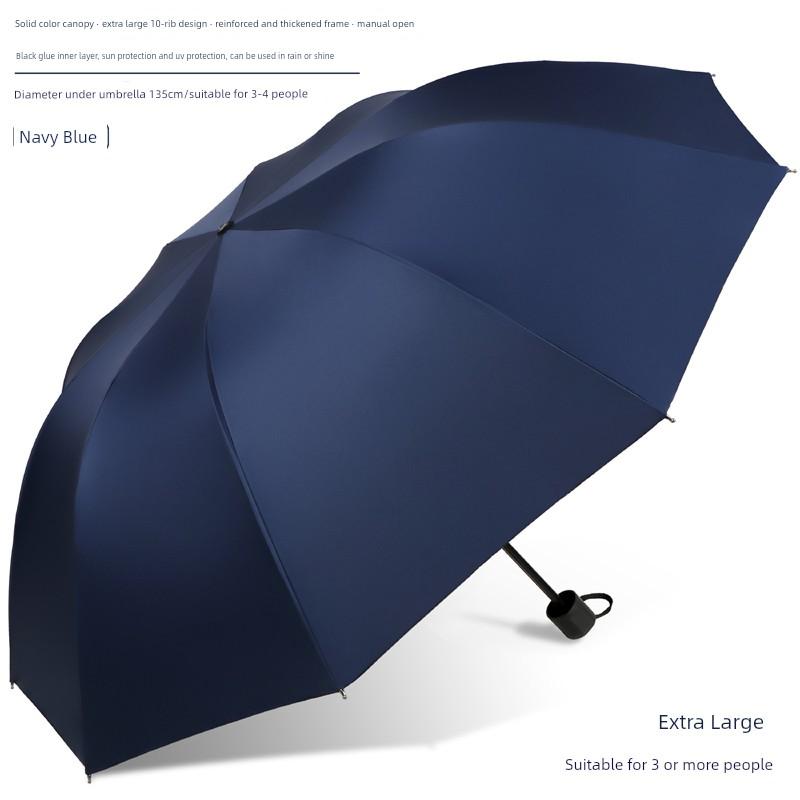 Large Thickened Windproof Reinforced Umbrella for Heavy Rain with Logo, Foldable Dual-Use Black Coating for Sun Protection and Uv Protection
