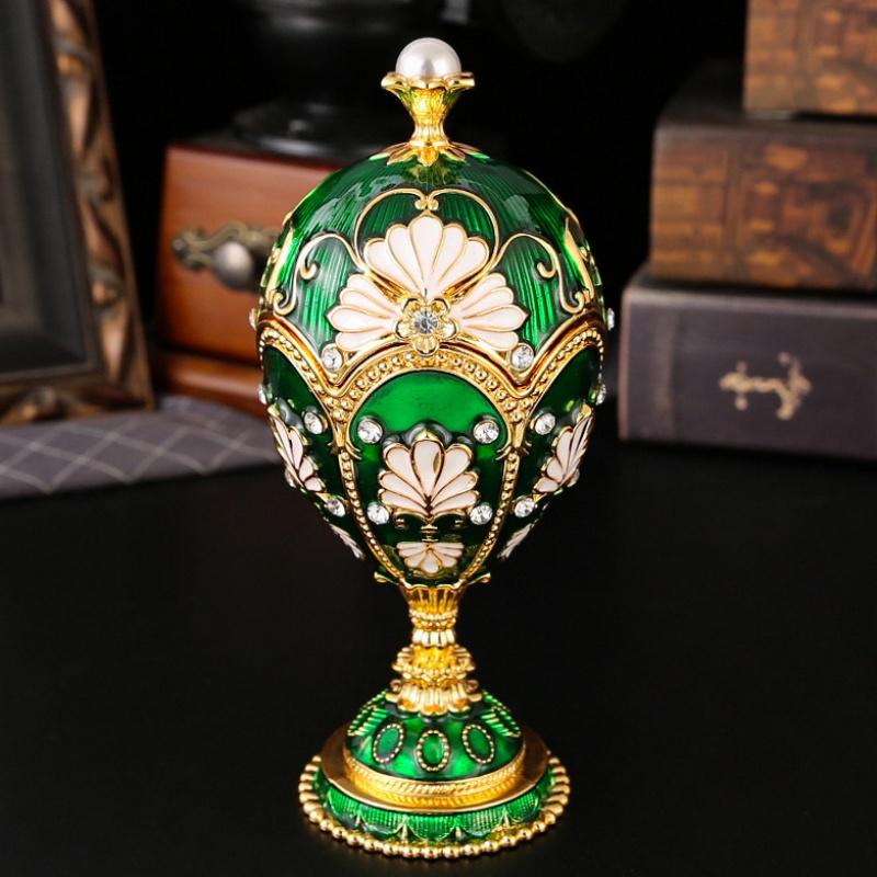 

Egg Shape Jewelry Storage Box Inlaid Gem Organizer Exquisite Enameled Alloy Storage Jar Earrings Ring Unique Gift for Family 5.82 in