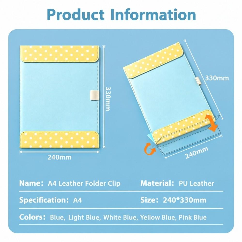 PU Leather A4 Magnetic Folder Polka Dot Pattern Writing Pad Paper Clipboard  School Office Supplies