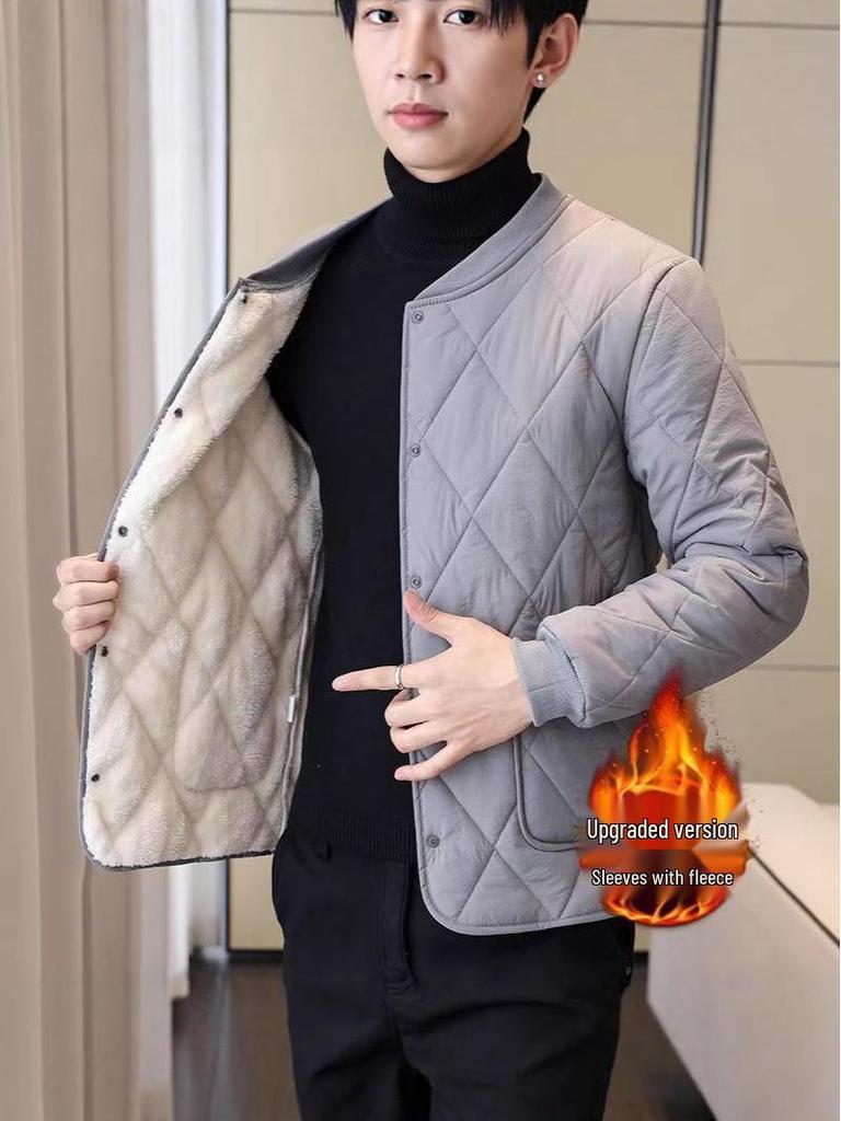 Men's Cotton Jacket: Velvet-Lined, Thick, Cold-Proof, Short Style, Casual Warmth for Students