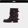 Thick-soled Belt Buckle Pleated Medium Boots Women's 2025 Autumn and Summer New Western Cowboy Short Boots Martin Boots Pant Tube Boots