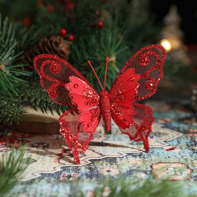 Yousheng 3 Pcs Glitter Sequins Butterfly Ornament Artificial Butterfly Christmas Decoration with Clips for Christmas Tree Wreath Holiday Decoration