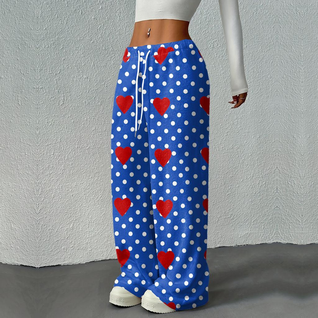 Damen Casual Mode Bedruckte Elastische Taille Locker Gerade Bein Hose Mit Kordel