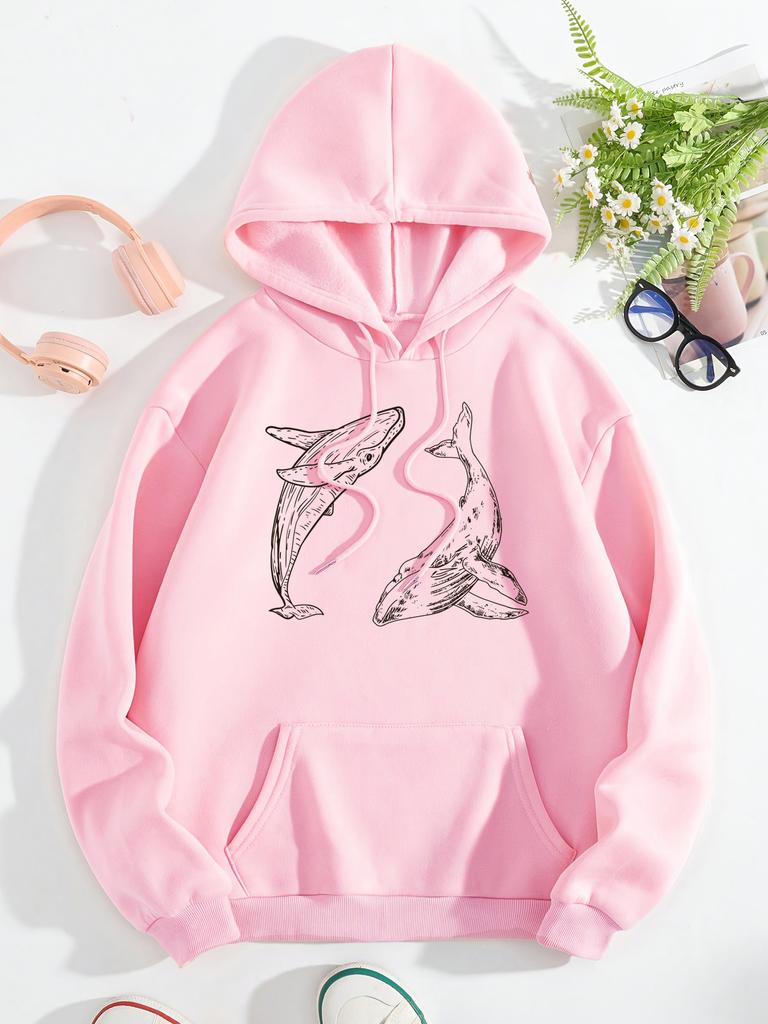 Creative Ocean Whale Printing Women Hoodie Loose Casual Hoody Autumn Multicolor Woman Streetwear All-Match Fleece Clothes