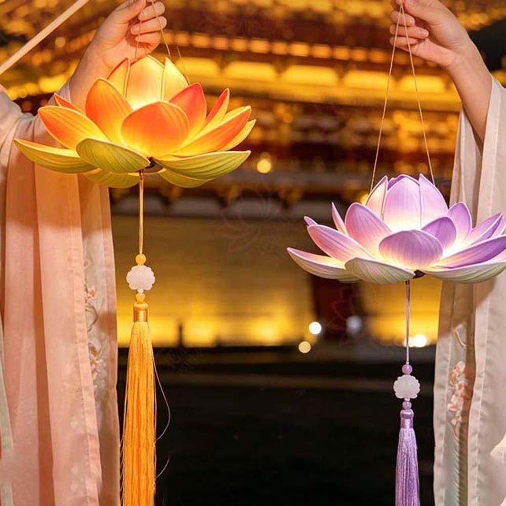 Ancient Style Lotus Lantern Creative Design Warm Light Flower Lamp Handmade Flower Elegant Tassel Handheld Light Dance Show