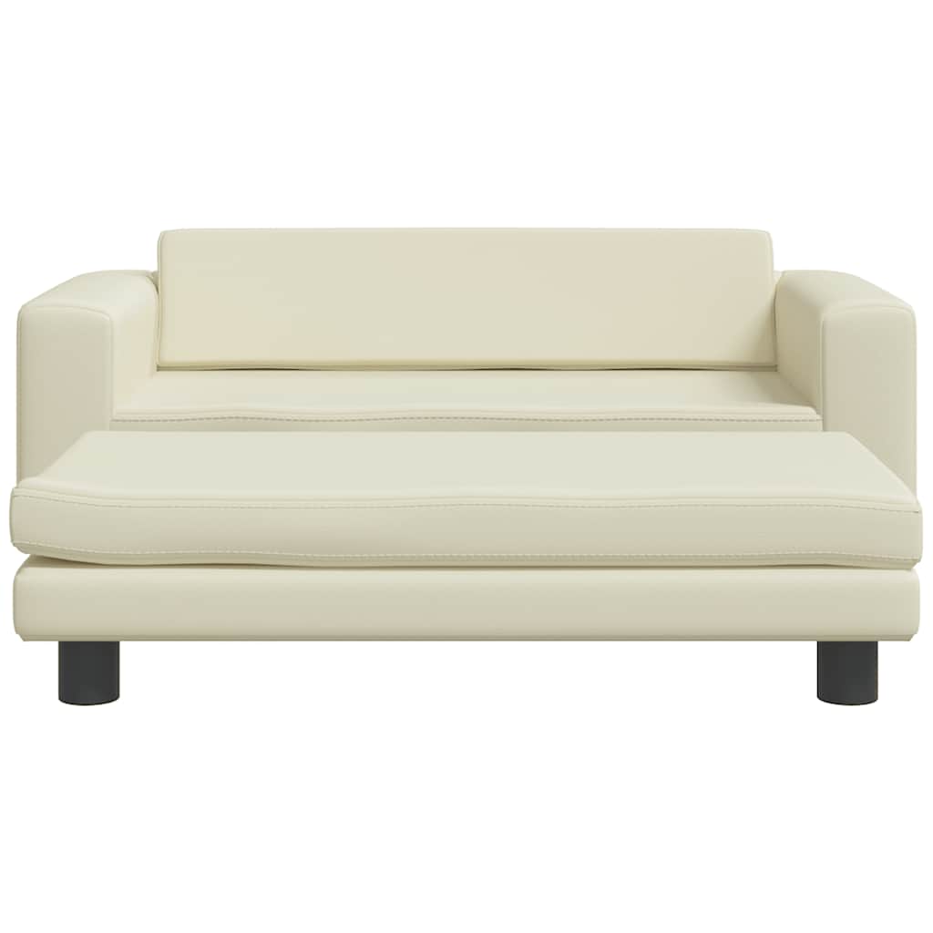 Kids Sofa with Footstool Cream 100 X 50 X 30 Cm Faux Leather