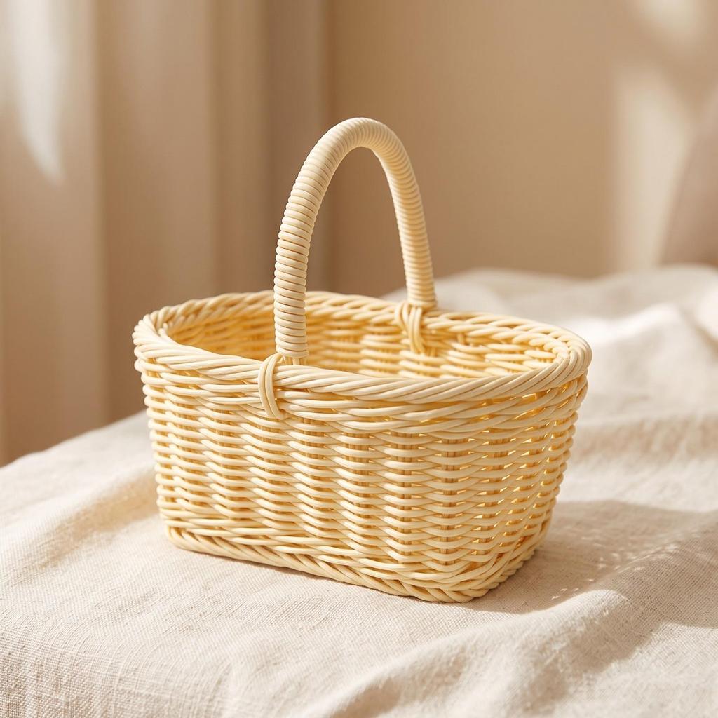 Mini Basket with Handle Compact Woven Plastic Sturdy for Home Decor