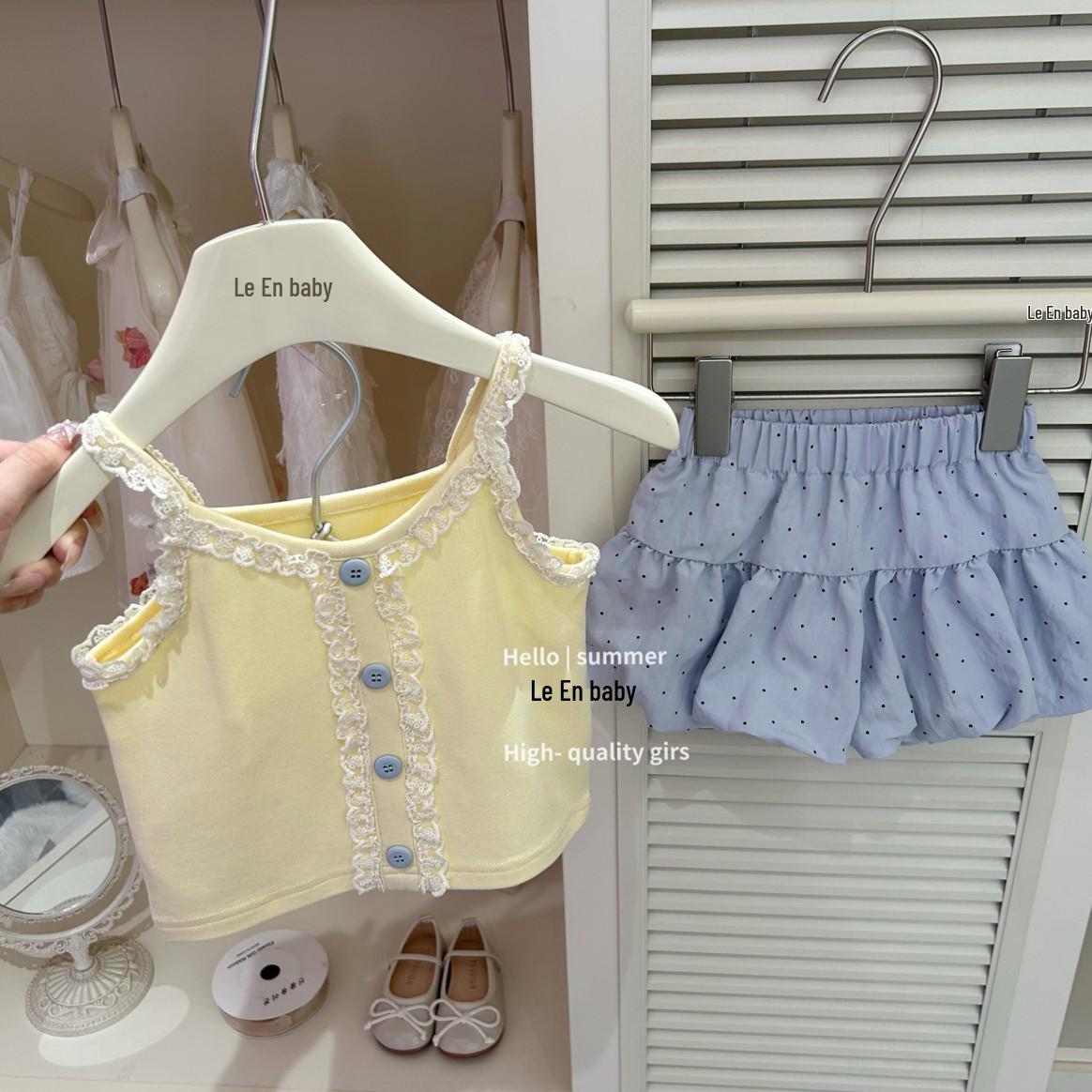 

Girl s Lace Camisole & Polka Dot Tulip Shorts Set 120cm