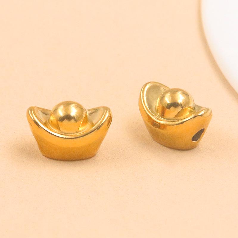 Gold-Plated 304 Stainless Steel Lucky Ingot Bead Connectors