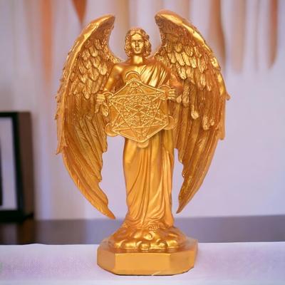 Erzengel-Statue Metatron aus dem Judentum, Idol, perfekter Reiki-Heilungsengel, der die heilige Blume des Lebens hält, geometrische Würfelstatue