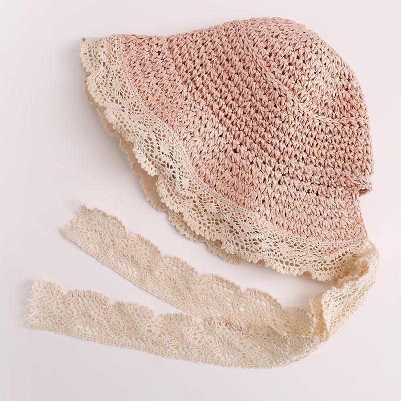 

Baby Girl Cap 43-53cm 0-6 Years Children Panama Hat Lace Baby Hat Summer Straw Bow Beach Baby Sun Hats and Caps for Kids 1PC Woman