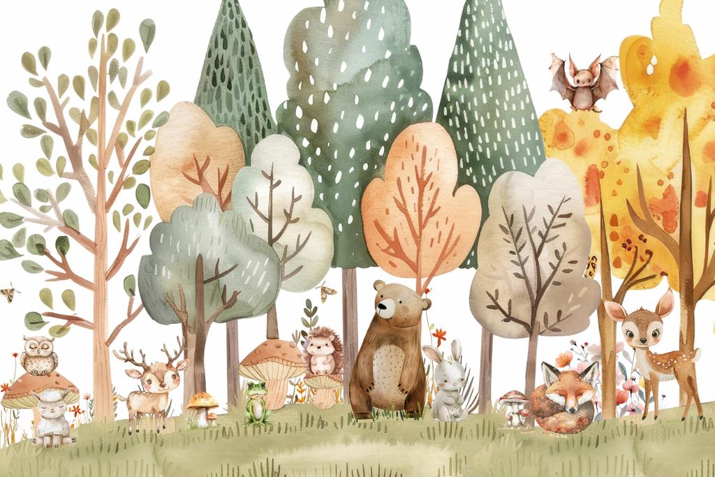 Children's photo wallpaper watercolor painted forest animals M184 300x200