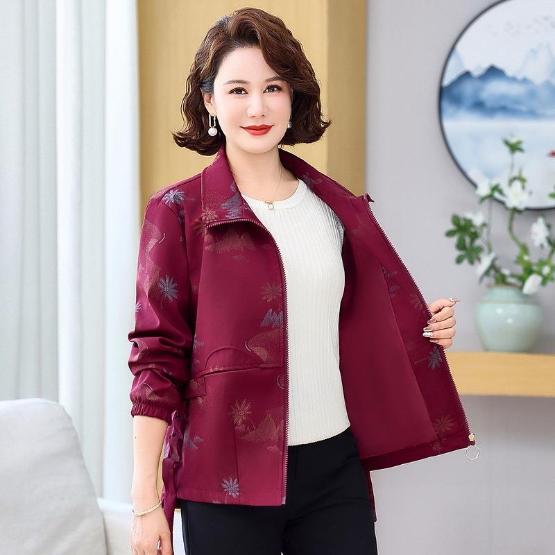 2026 Spring Lapel Zipper Jacket for Middle-aged and Elderly Women - Loose, Stylish, Elegant Top