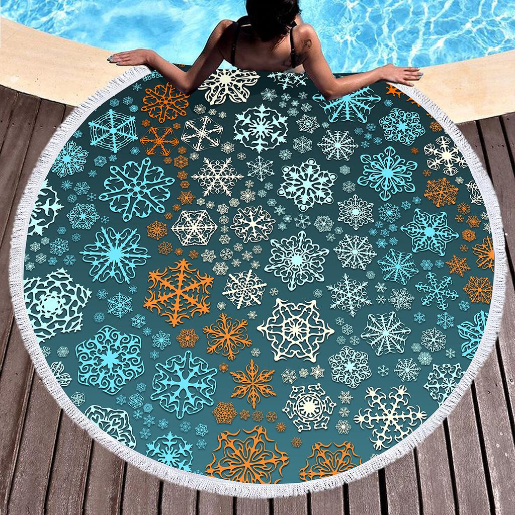 Weihnachten Runder Strandtuch Girly Romantisches Schneeflocken Handtuch Kreis Prinzessin Winter Stranddecke Weiche Poolhandtücher Picknickmatte