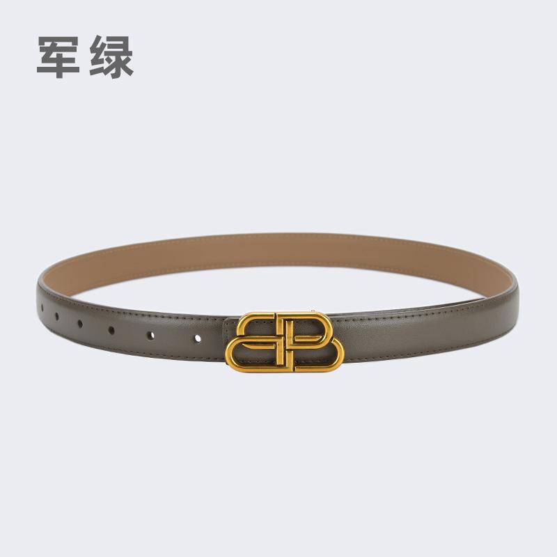 

Ladies Vintage Double B Home Letter Buckle Cowhide Belt Women S Fine 2.3 Wide Decorative Dress Belt 105cm