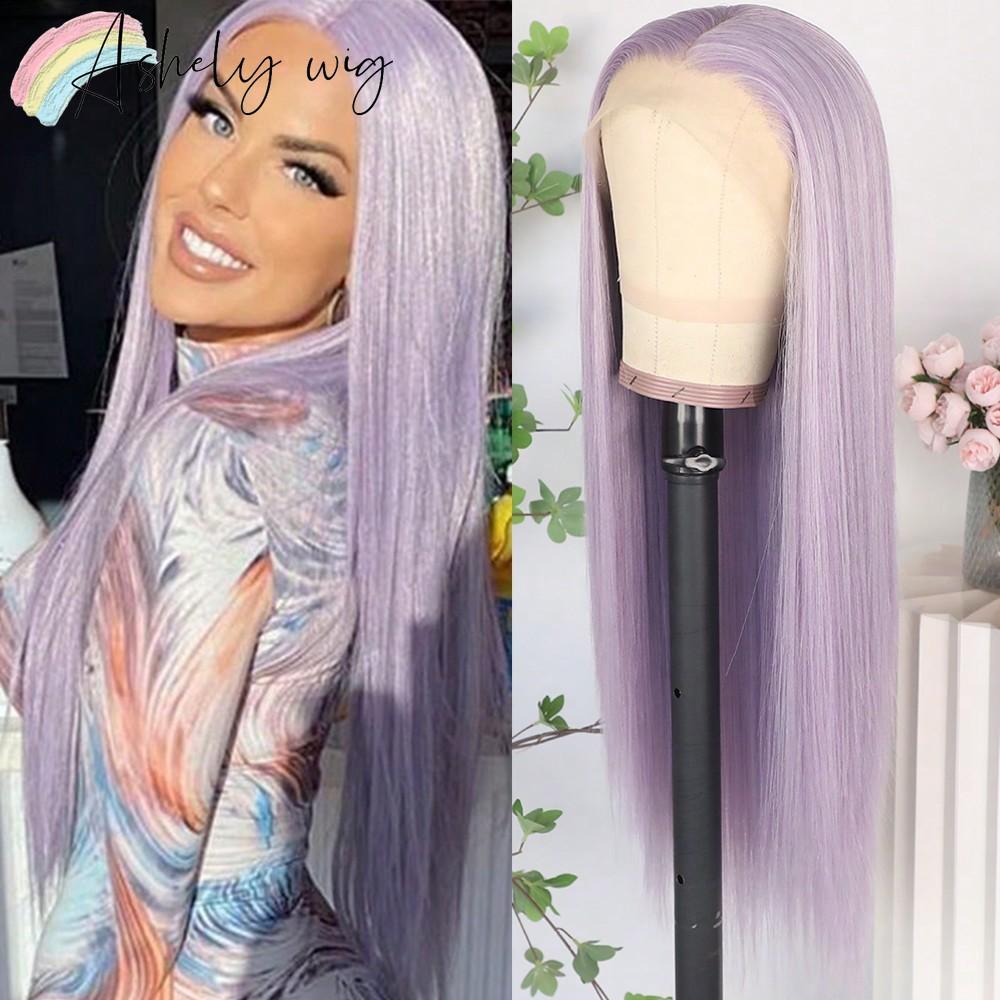 Stunning Purple Hair Synthetic Lace Front Wig 26 Inch Long Straight Hair Wigs 13X4 HD Lace Wigs Heat Resistant Wigs for Women