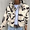 Winter Women Jackets Vintage Print Long Sleeve Button Coat Geometric Autumn Tops Ladies Leisure Outerwear Short