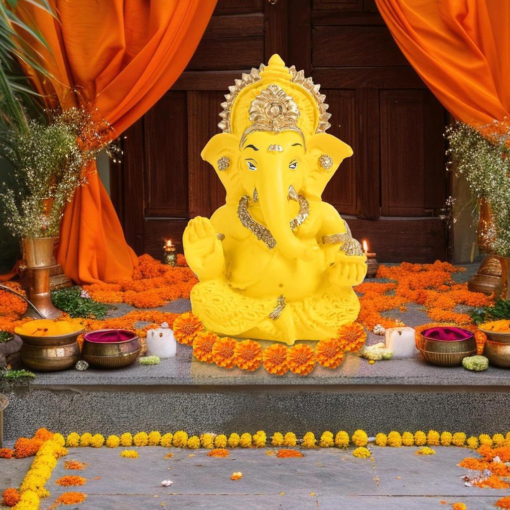 Mini Ganesha Car Idol - Small Handcrafted Ganesha Statue for Dashboard, Home, or Office - Sign of Blessings, Wealth, and Happiness