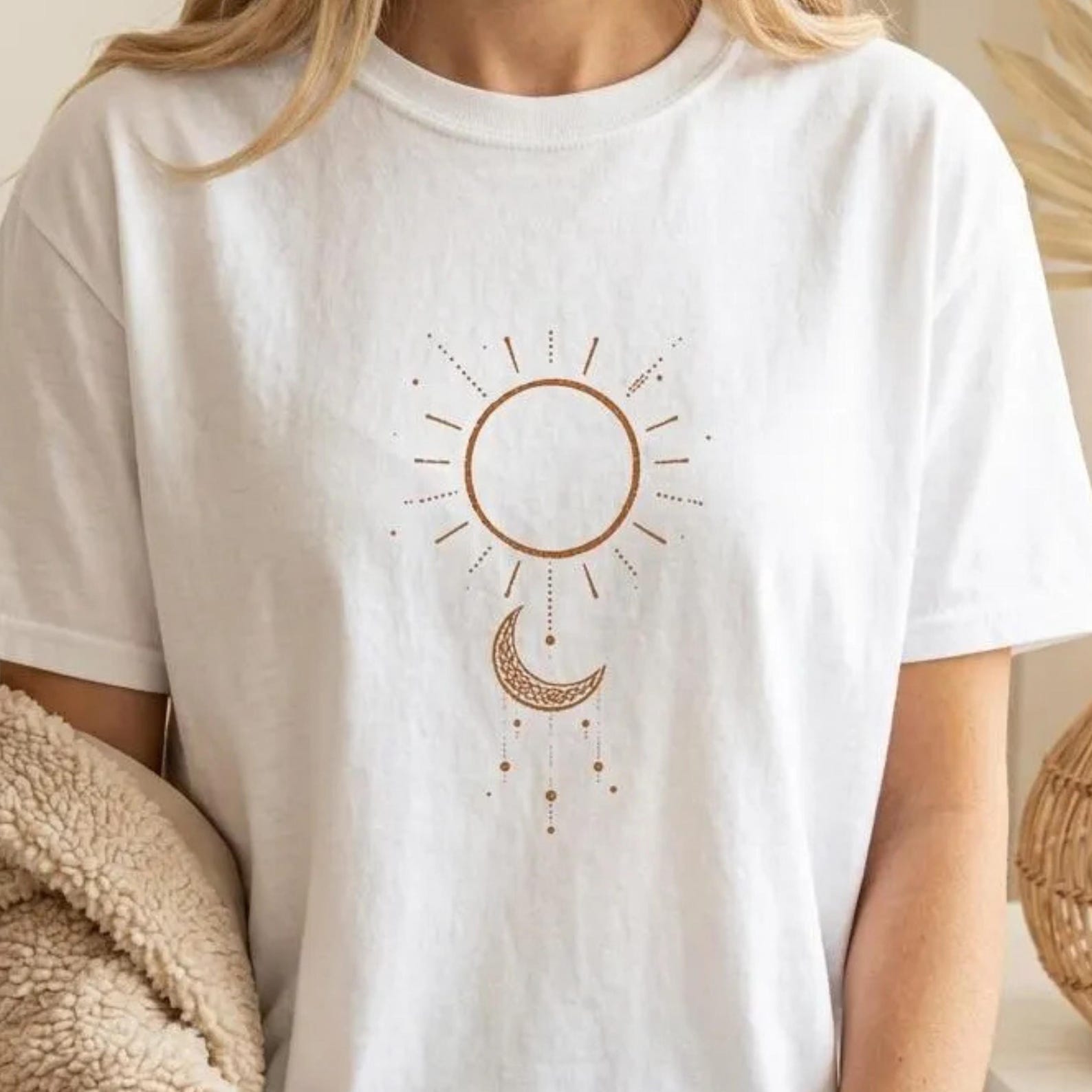 Celestial Sun Moon T-Shirt | Boho Spiritual Graphic Tee | Mystical Stars Print Top | Witchy Gift For Her | Aesthetic Cotton Shirt | Unisex 2XL