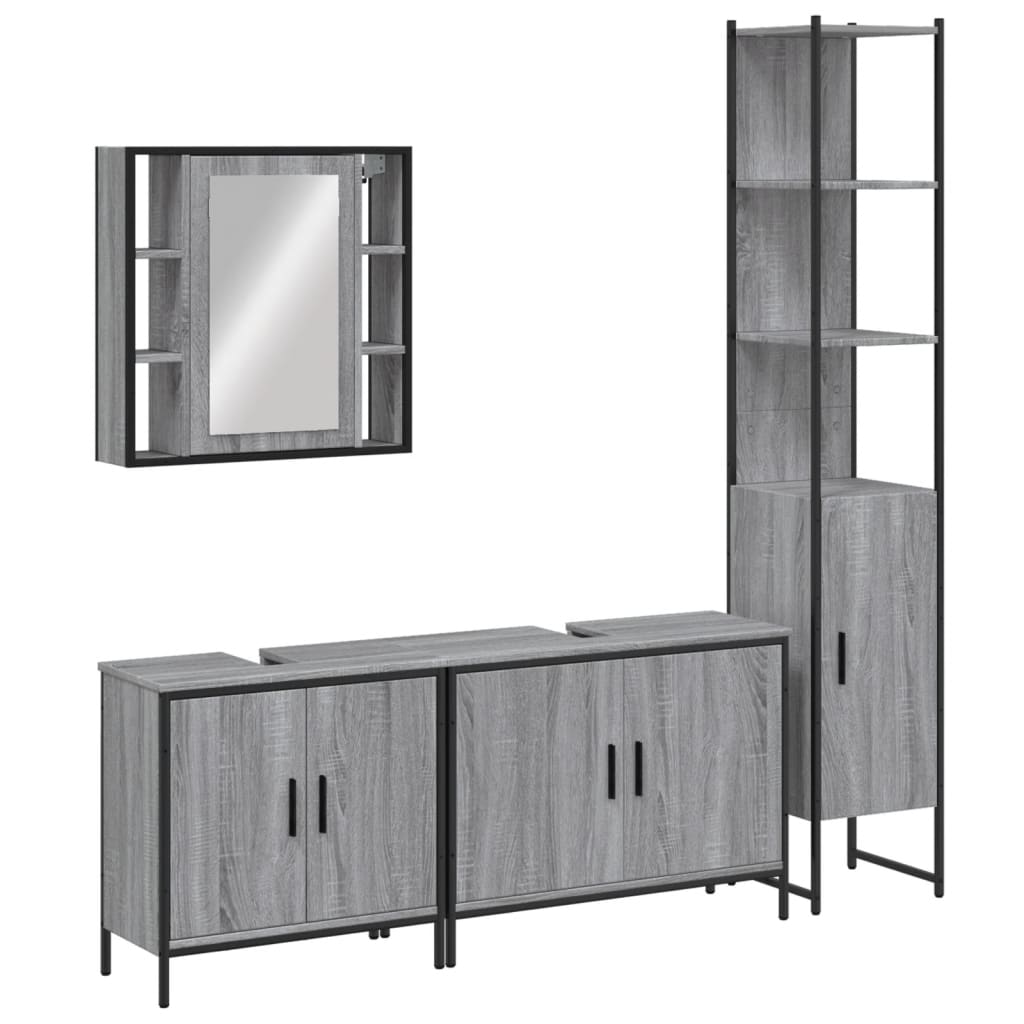 Vidaxl 4-Piece Bathroom Cabinet Set, Sonoma Grey Oak