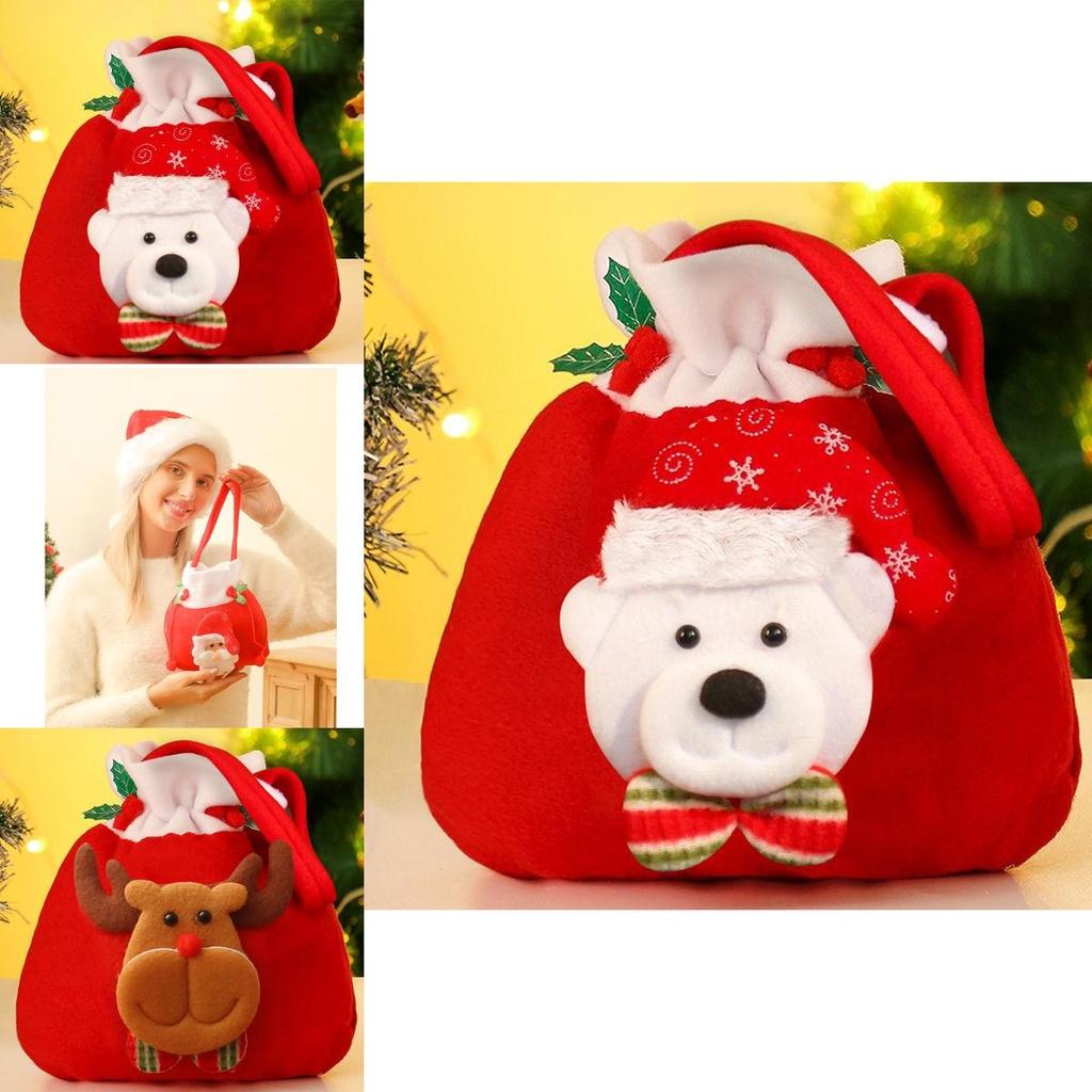 Soft Plush Christmas Kids Gift Doll Bag Drawstring Handle 3d Apple Candy Handbag