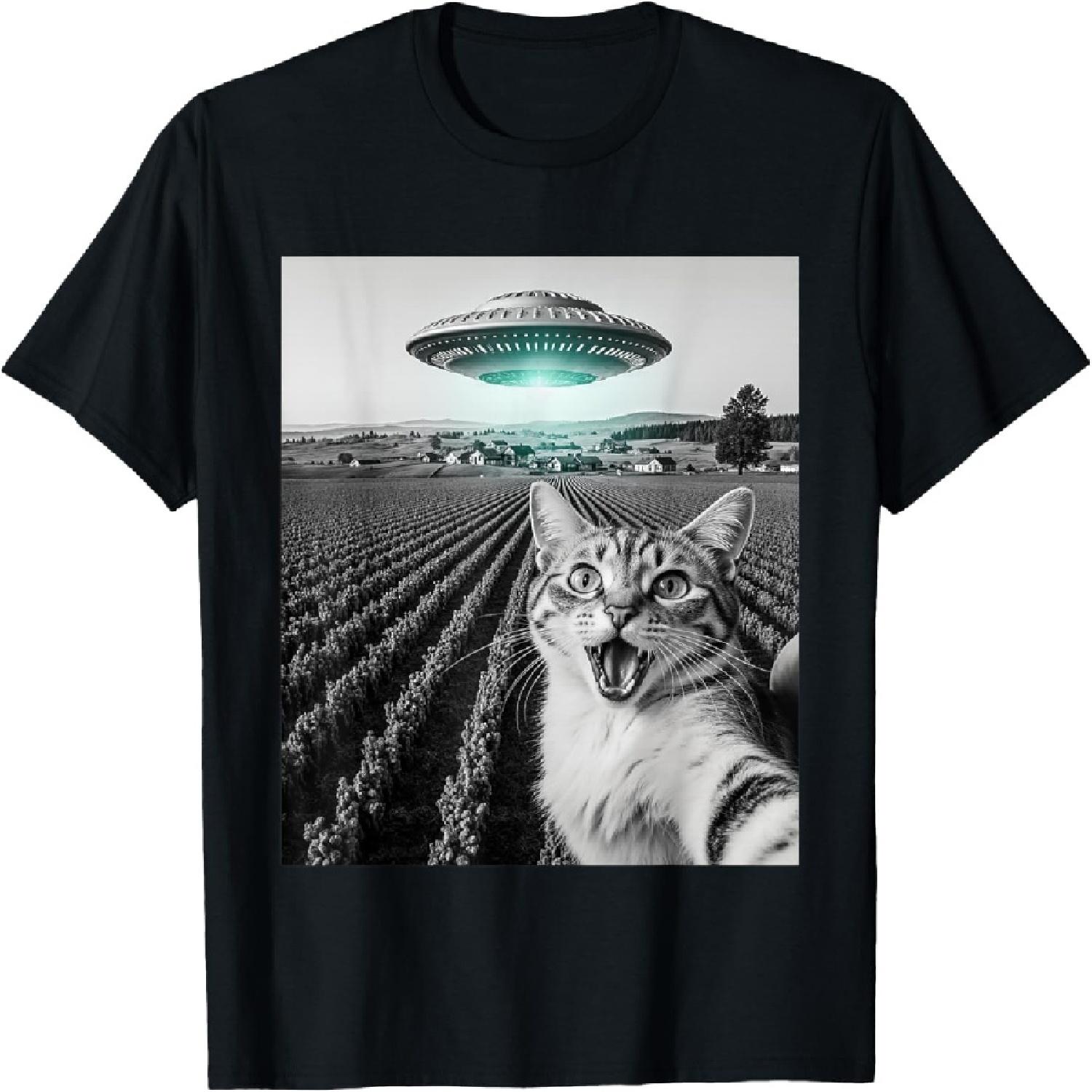 Funny Cat Selfie With Alien UFO Cat Gifts For Men Women Kid T-Shirt XXXXXL разноцветный
