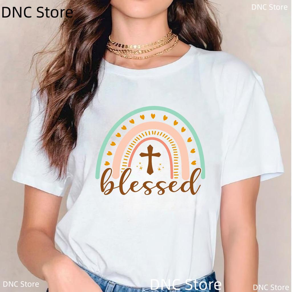 Retro Western Happy Easter Jesus Letter Print Femne Tshirt Fashion Harajuku White O-Neck Shirt Tops Women'S T-Shirt Wholesale